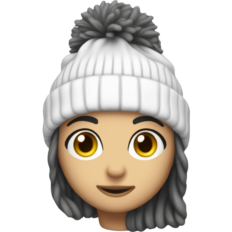 White beanie with pop from Pom  emoji