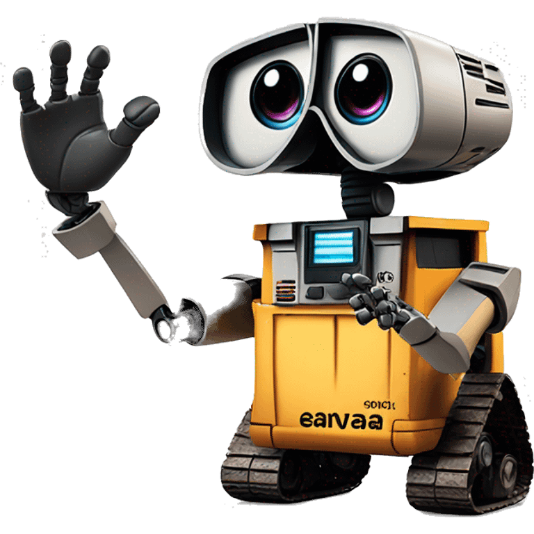 Cartoon character Wall-e waving his hand emoji