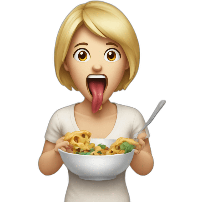 Woman with his mouth open as if he's pretending to eat the thing it is facing emoji