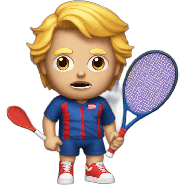 Trump as chucky with a tennis racket emoji