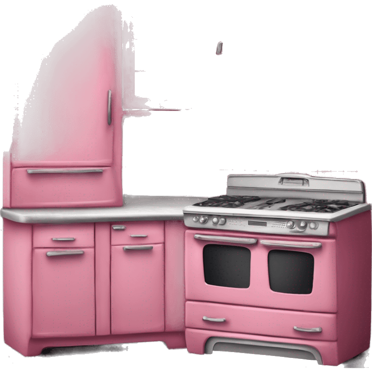 Isolated full length Realistic raspberry vintage retro kitchen range with cabinets and counters. emoji