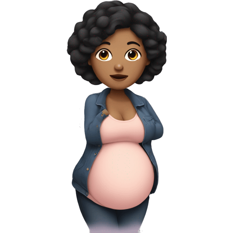 Chubby pregnant woman with black hair emoji