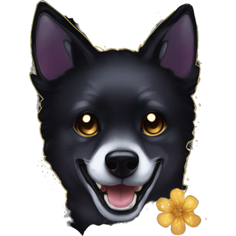 Black iridescent dog fox zombie skeleton gold mechanical nebula galaxy stars flowers fairy lights vintage emoji