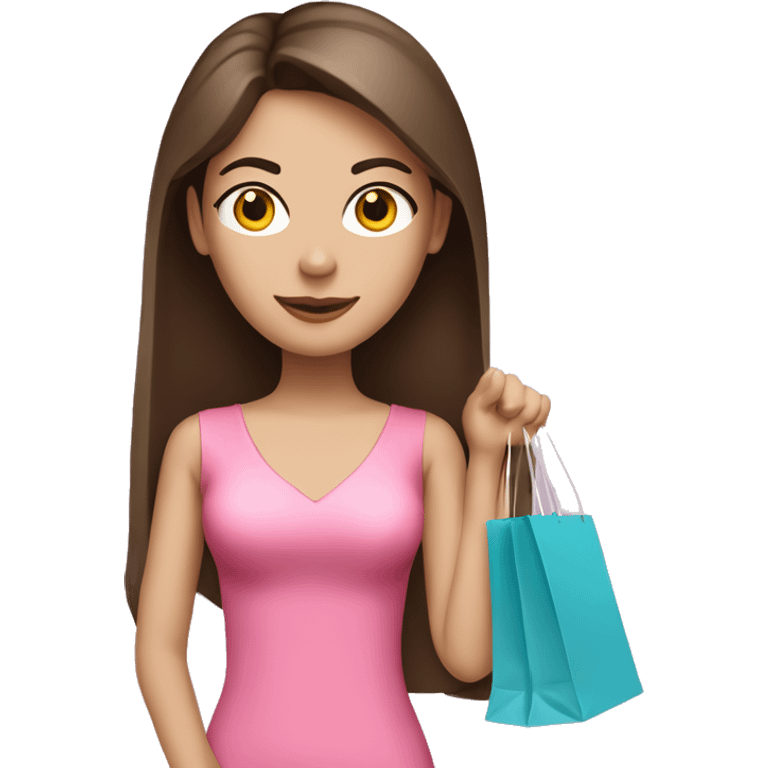 brunette straight ling hair white skin woman in pink clothes holding shopping bags  emoji