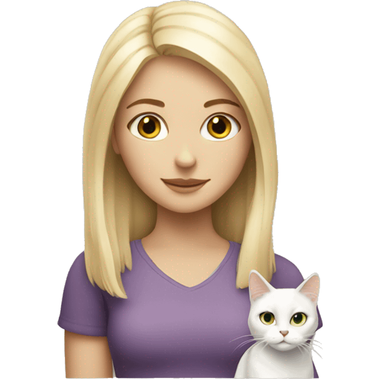 Blonde girl with white cat emoji