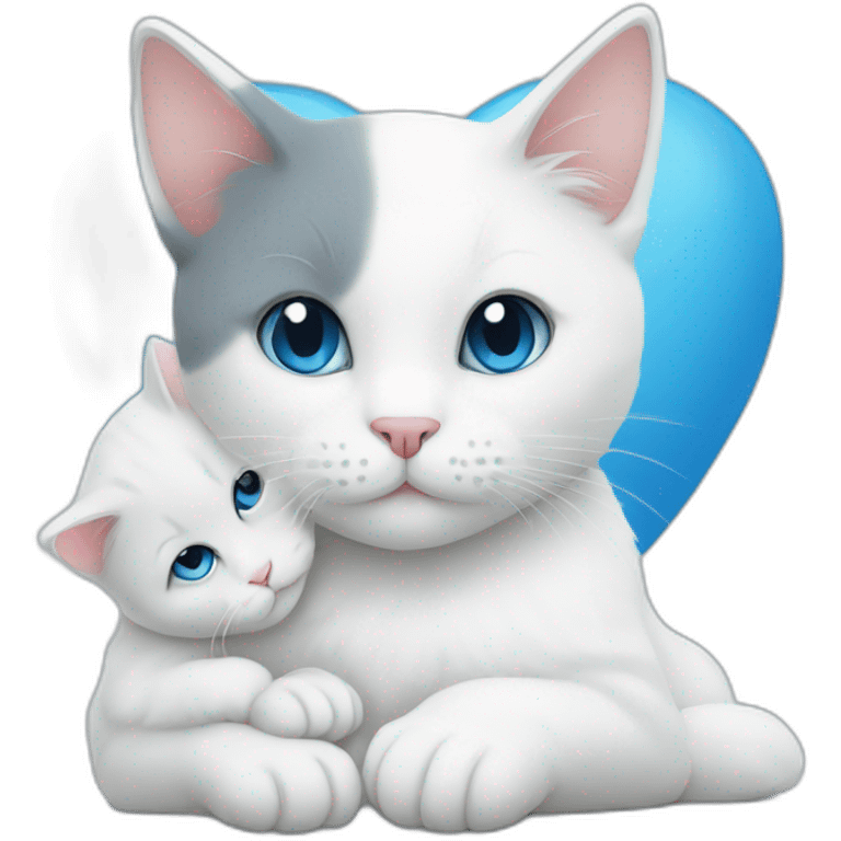 White cat holding blue love and white love emoji