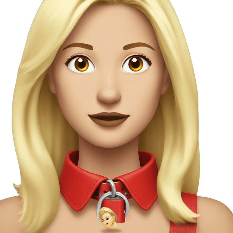 Put a Red leather dog collar on a blond white human female with medium length hair emoji