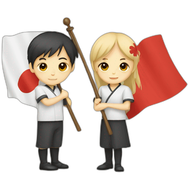 boy and girl holding Japanese flag emoji