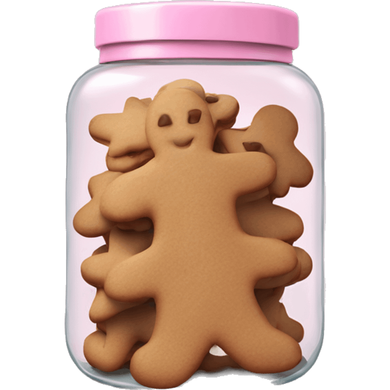 Realistic glass cookie jar with light pink lid full of gingerbread cookies isolated.  emoji