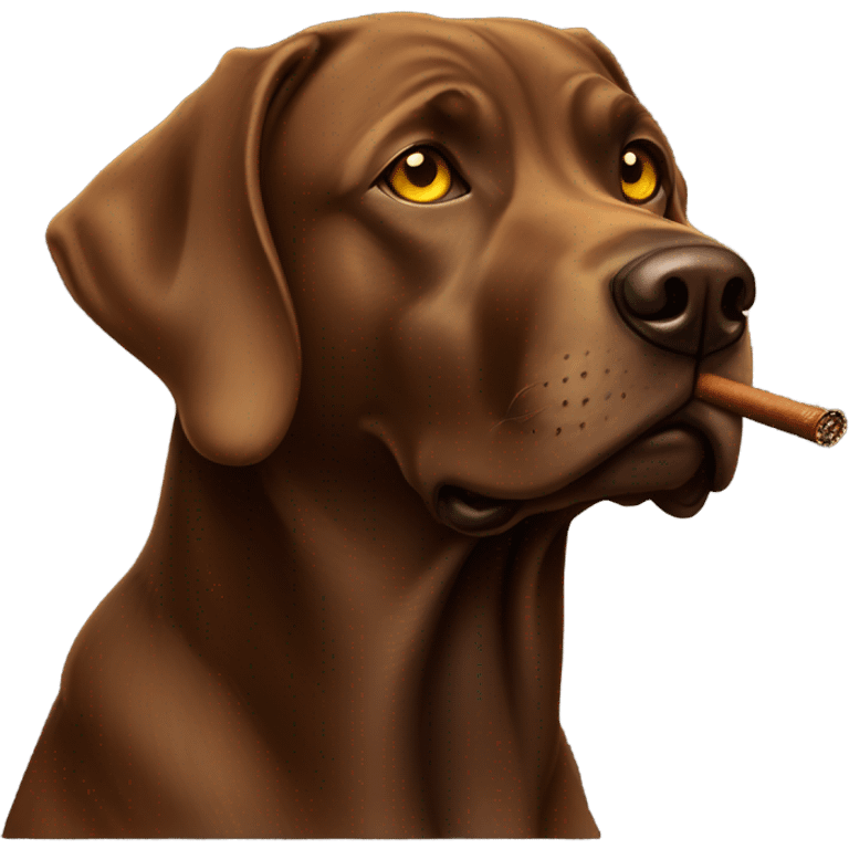 brown lab looking dog with yellow eyes smoking a cigar emoji