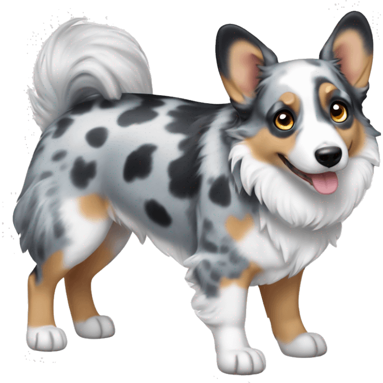 Blue Merle corgi with one blue eye full body emoji