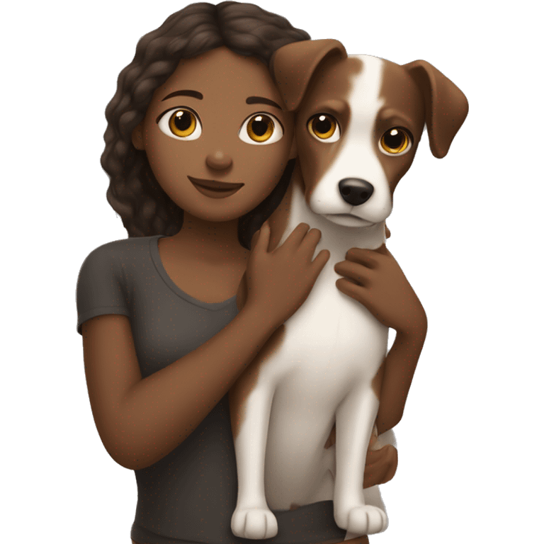 Black girl and brown and white dog hugging  emoji