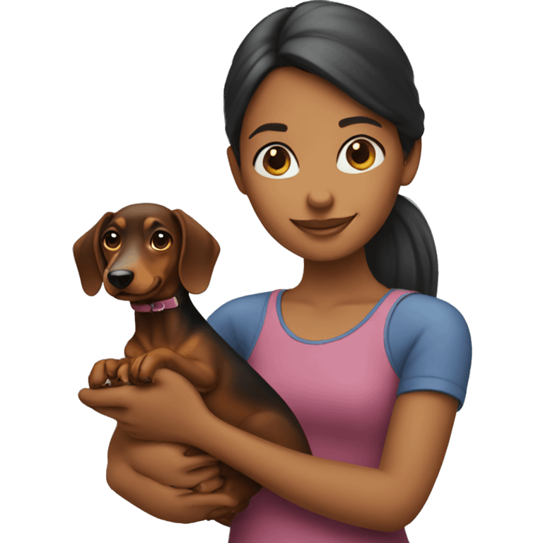 Girl holding a Dachshund emoji