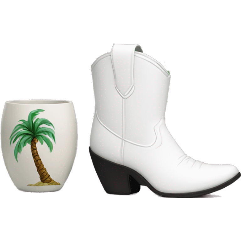 White cowgirl boot vase with palm tree  emoji