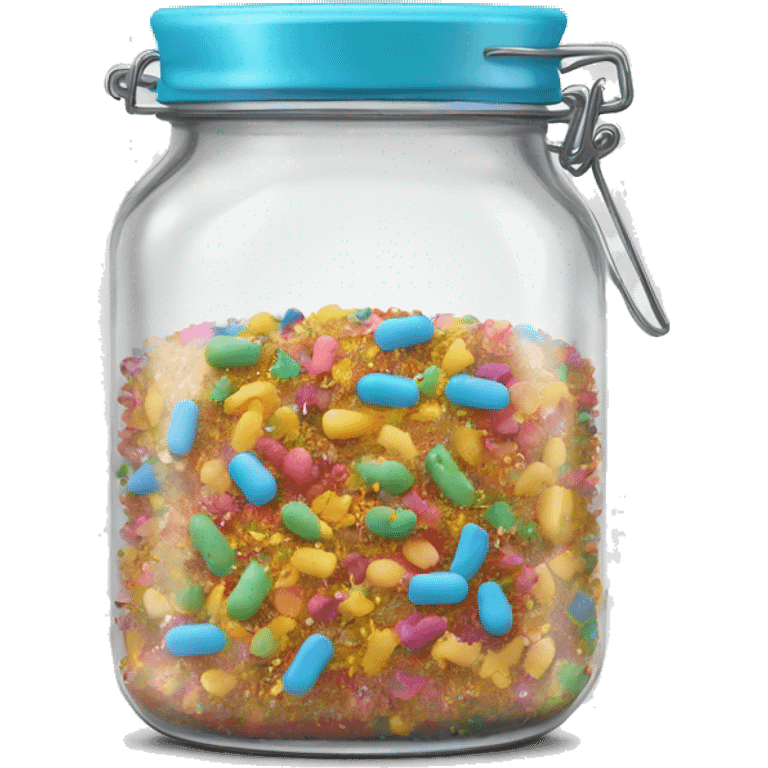 Realistic locking lid glass jar of colorful baking sprinkles emoji