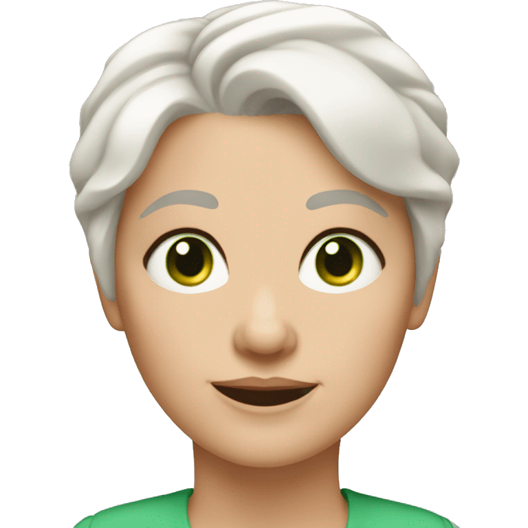 55 year old white woman white short hair green eyes emoji