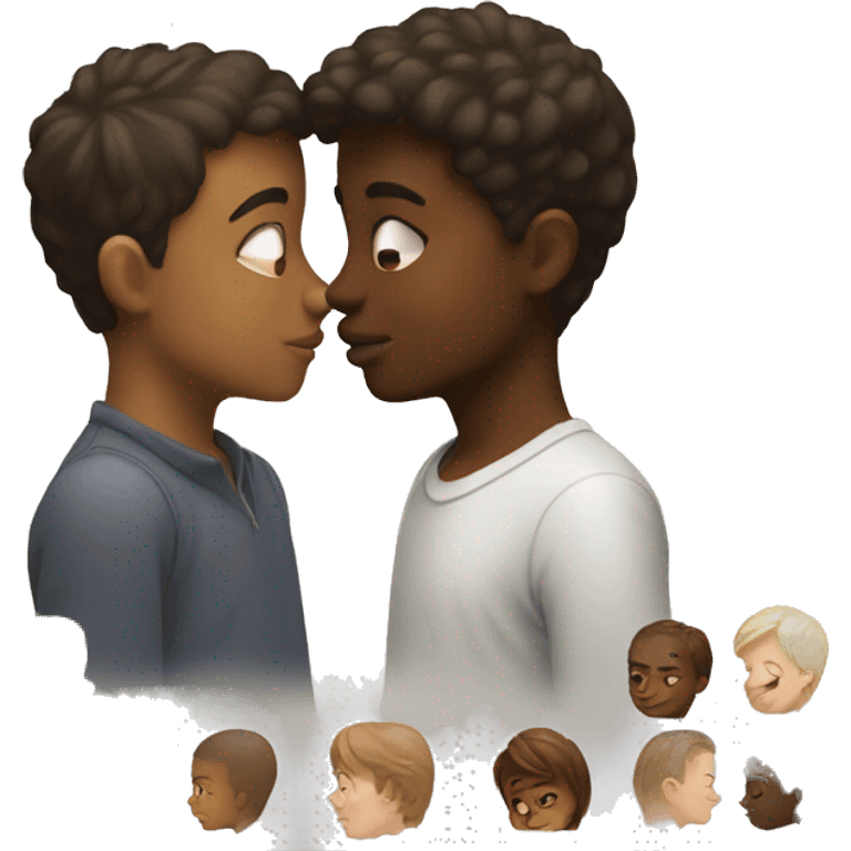 brown skin boy kissing white boy emoji