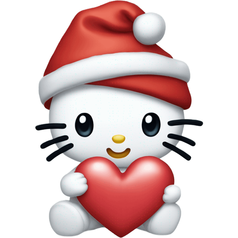 Hello kitty in a Santa hat holding a heart  emoji