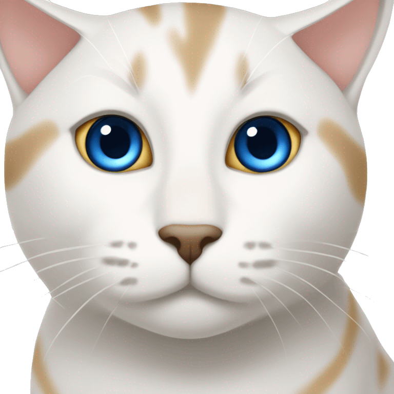 White cat with light brown across the nose, blue eyes, dark ears and tabby stripes emoji