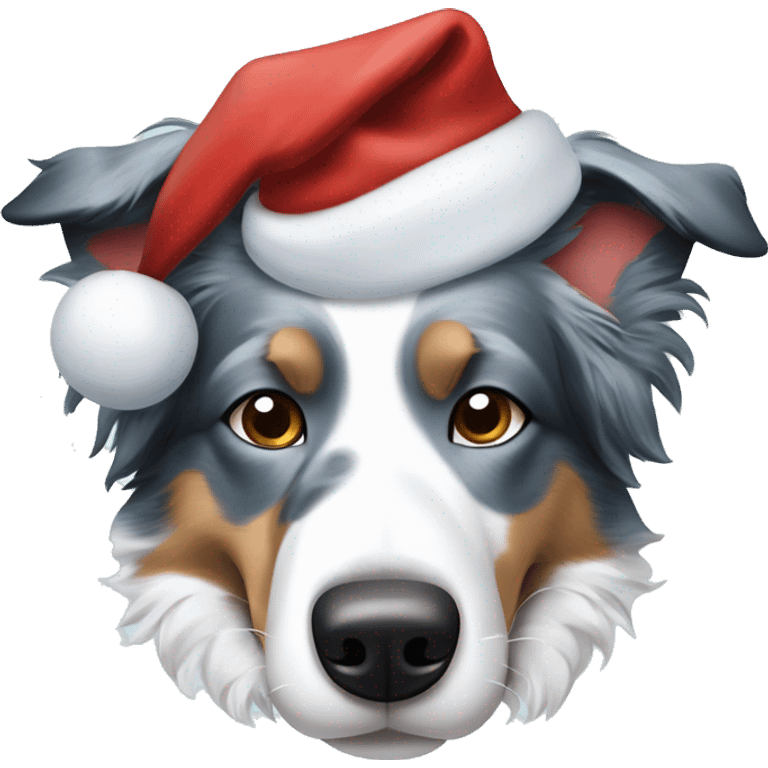 border collie blue merle sleeping with blue eyes wearing Christmas hat emoji