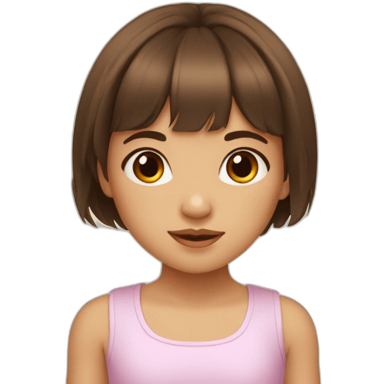 Little girl with brown eyes, brown square hair with bangs emoji