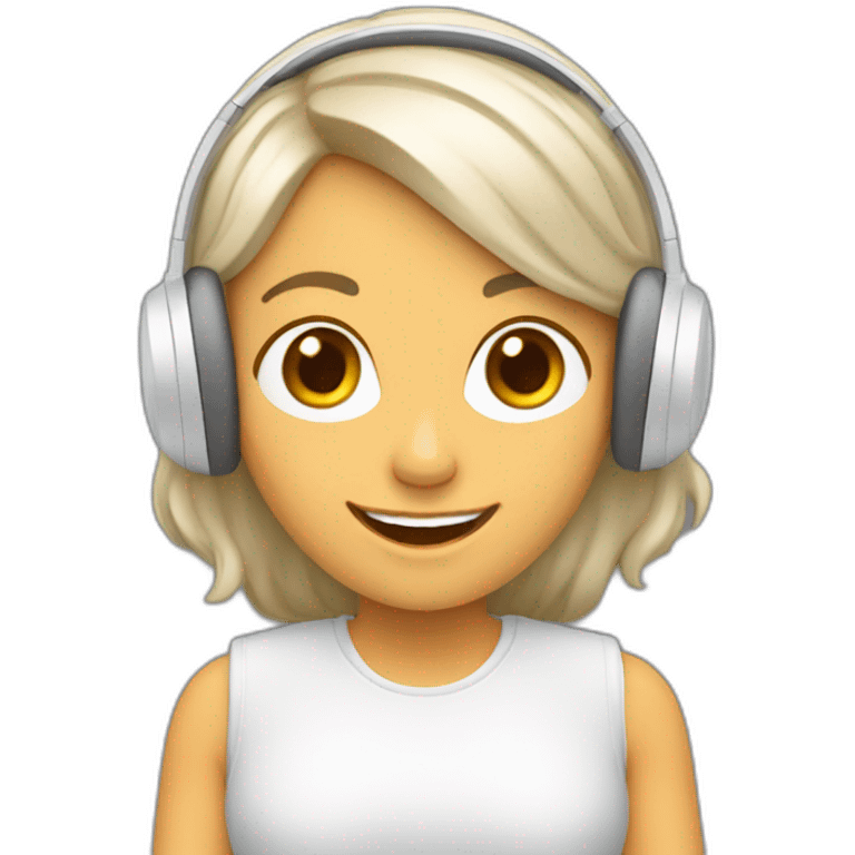 Mujer feliz con audifonos blancos emoji