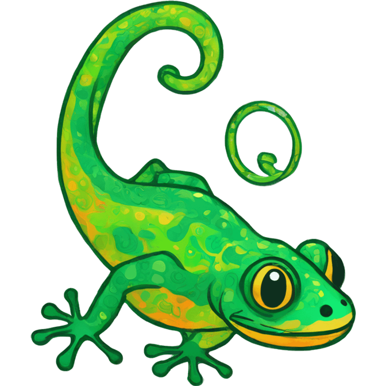 Emerald Abstract quirky funky made of different shapes gecko and squiggles linocut multicoloured illustrations  emoji