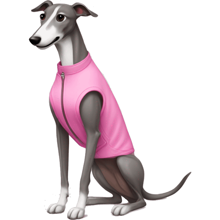 Greyhound in pink overall emoji