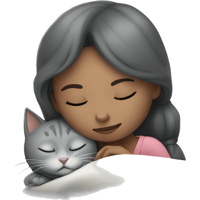 Girl and grey cat sleeping  emoji