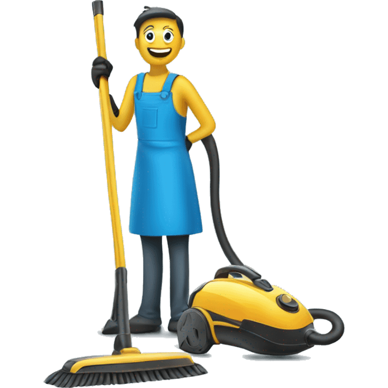 broom and vacuum cleaner, set against a blue background of a home cleaning session emoji