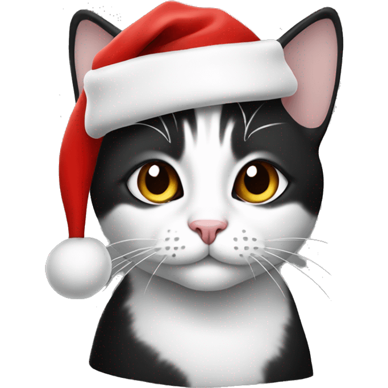 Cat black and White in Santa Claus hat emoji