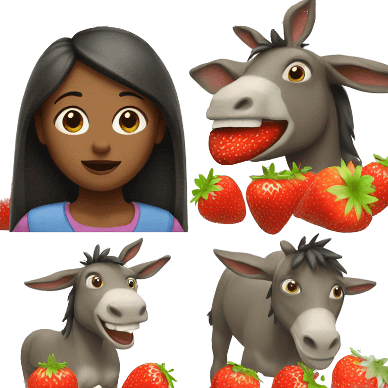 Woman with donkey eats a strawberry emoji