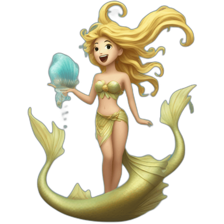 singing siren as a mythical creature with a captivating and enchanting voice, known for luring sailors and travelers with their irresistible songs, often leading them to danger emoji