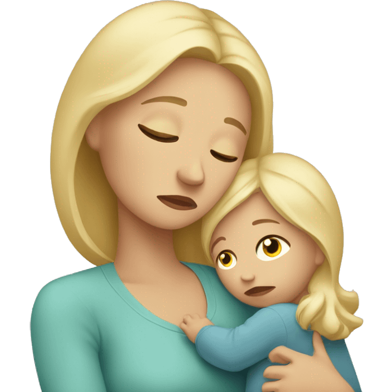 Sad blonde mother with baby emoji