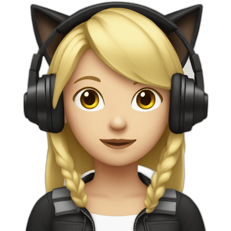 she blond developer has headphones with black cat ears emoji