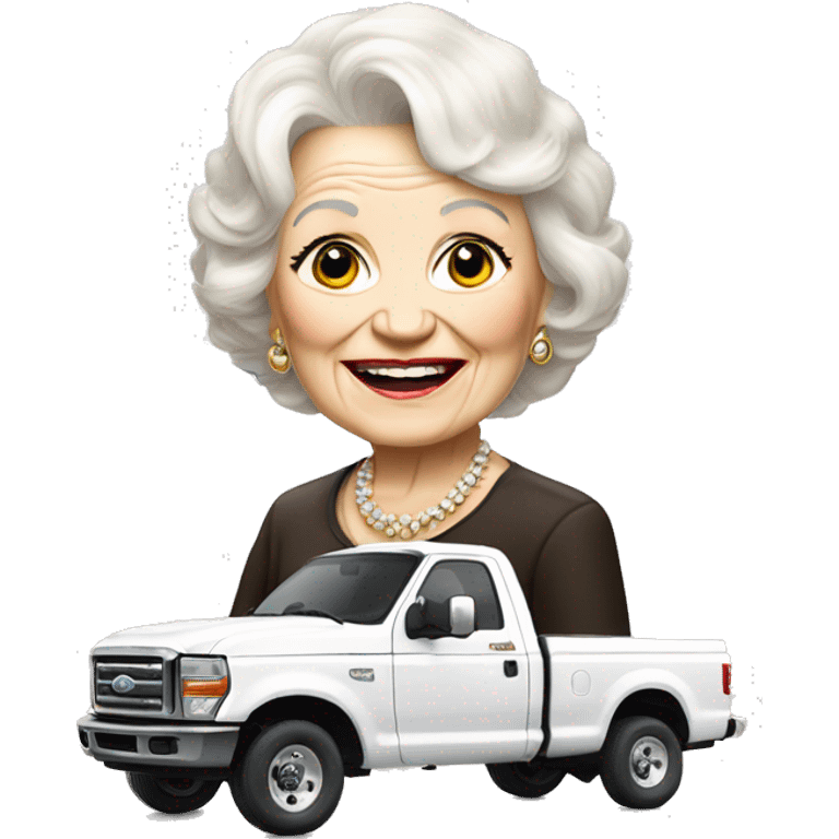 white ford f350 truck with Betty white hair emoji