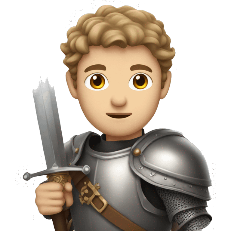 Man with gray eyes, light-brown hair, knight clothes, with sword emoji