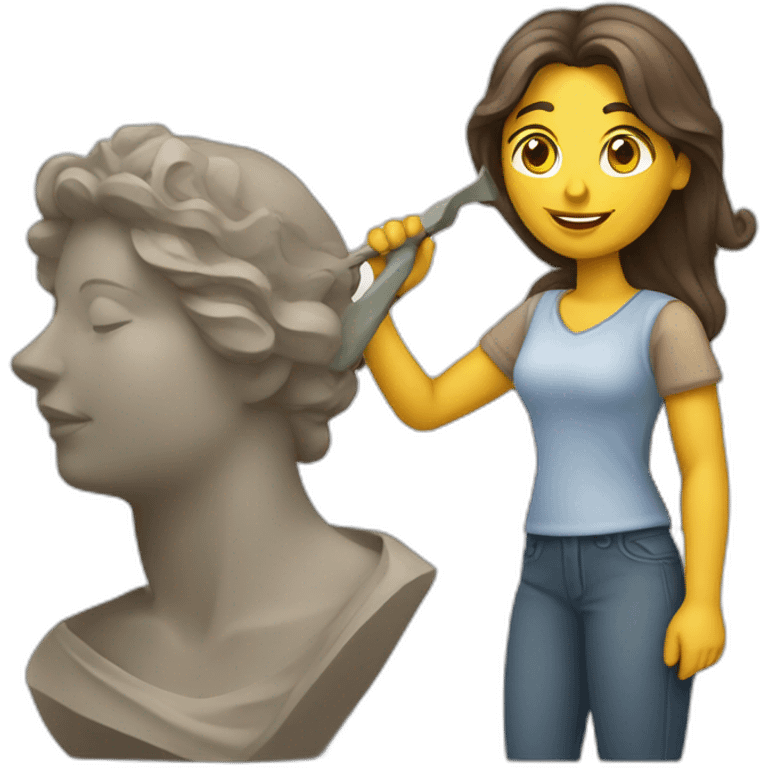 a woman sculptor with a sculpture emoji