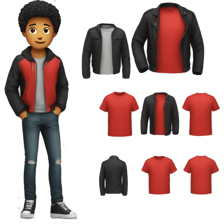 A red T-shirt with a trendy black jacket it emoji