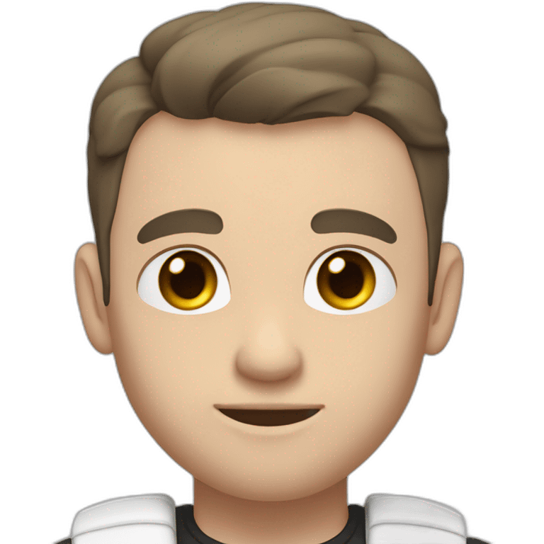 Pale skinned Fit Man With the biceps and dark brown hair in black shirt, gray sports shorts and white Sneakers Touches the back of the head emoji