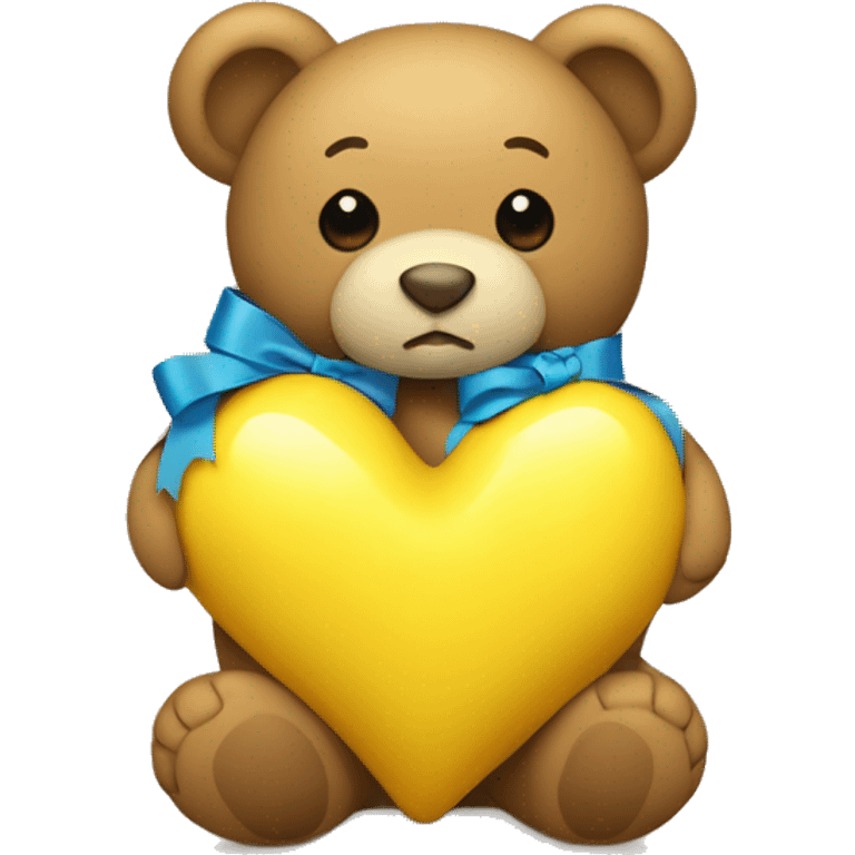 teddy bear hugging a yellow heart with a blue bow on it emoji