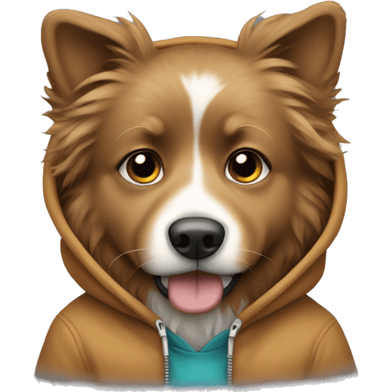 Fluffy brown dog wearing hoodie  emoji