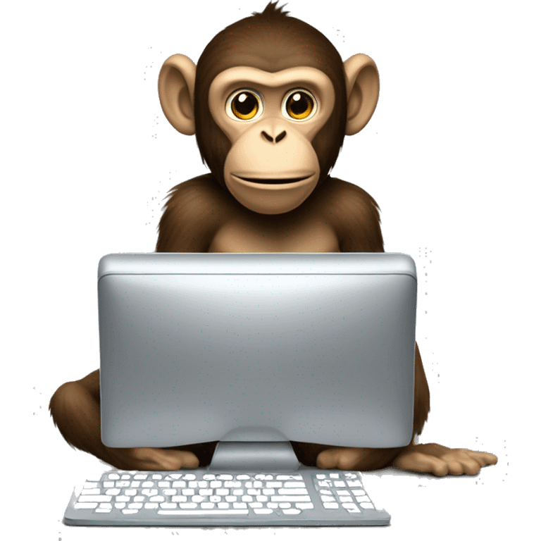 A monkey at a computer. There's a lot of money next to it. emoji