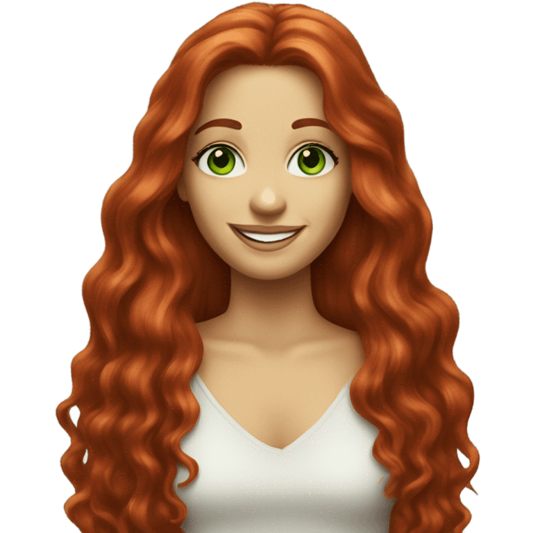 red long hair woman smiling green eyes with lashes emoji