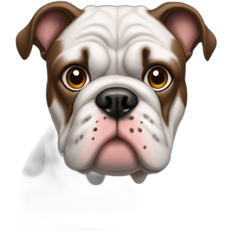 Perro bulldog grandes negro con un ojo celeste y el otro ojo marrón con mancha blanca arriba de la nariz  emoji