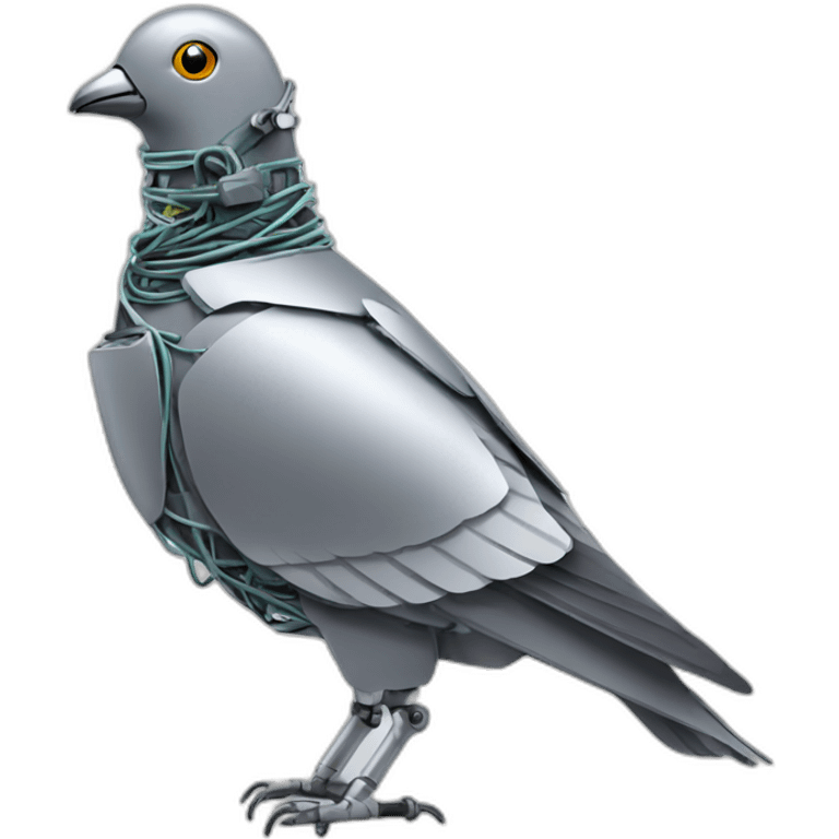 metal robot pigeon with wires emoji