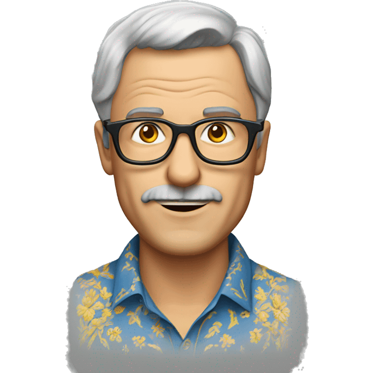 a middle-aged European man wearing an embroidered shirt and glasses emoji