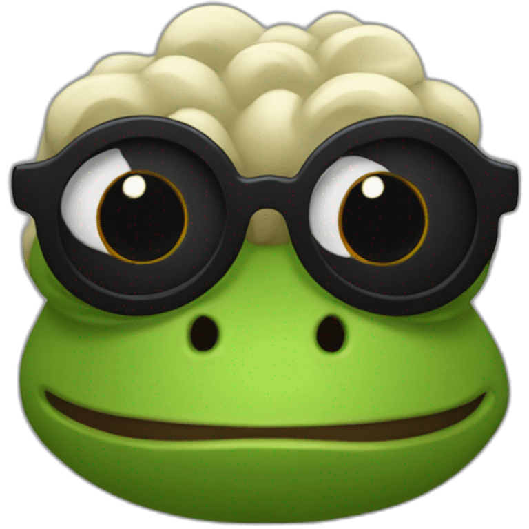 Pepe la rana con pestañas y pelo negro emoji