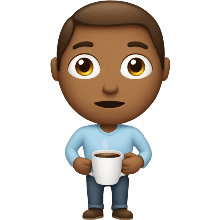 A tired male holding coffee cup emoji