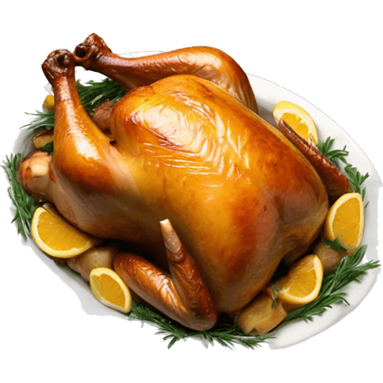 Roasted turkey coming out of an over with butter and herb emoji